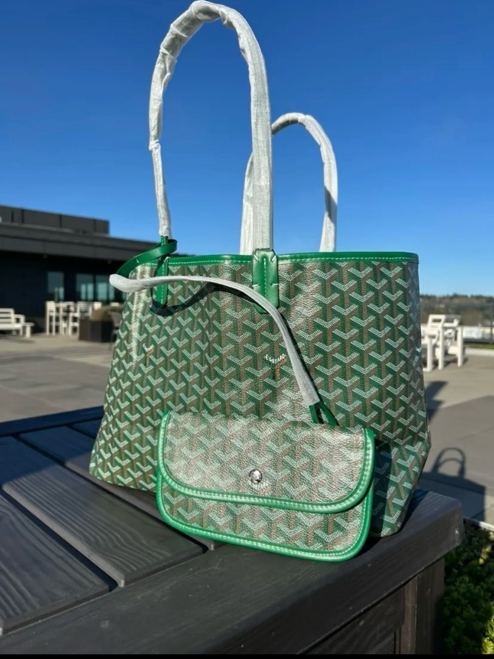 Goyard Green Coated Canvas Tote Bag